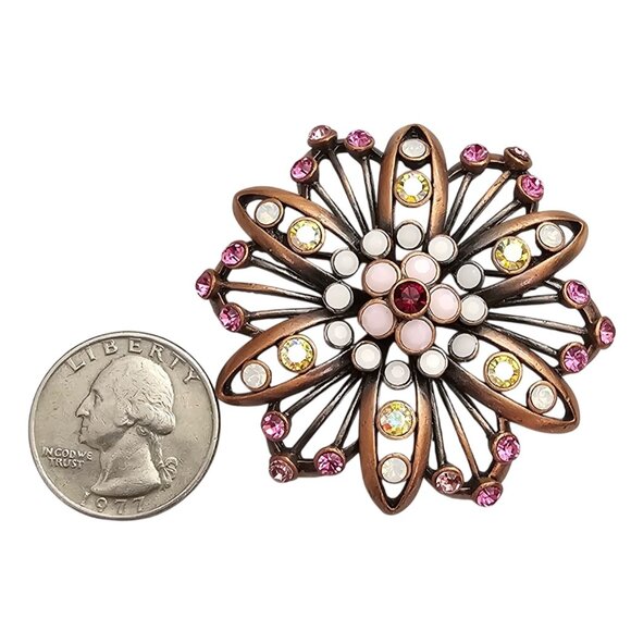 Radiant Pink & White Rhinestone Brooch by Weiss – GSL PD Pink Rhinestone Flower Star Brooch AB Designer Pin J449
